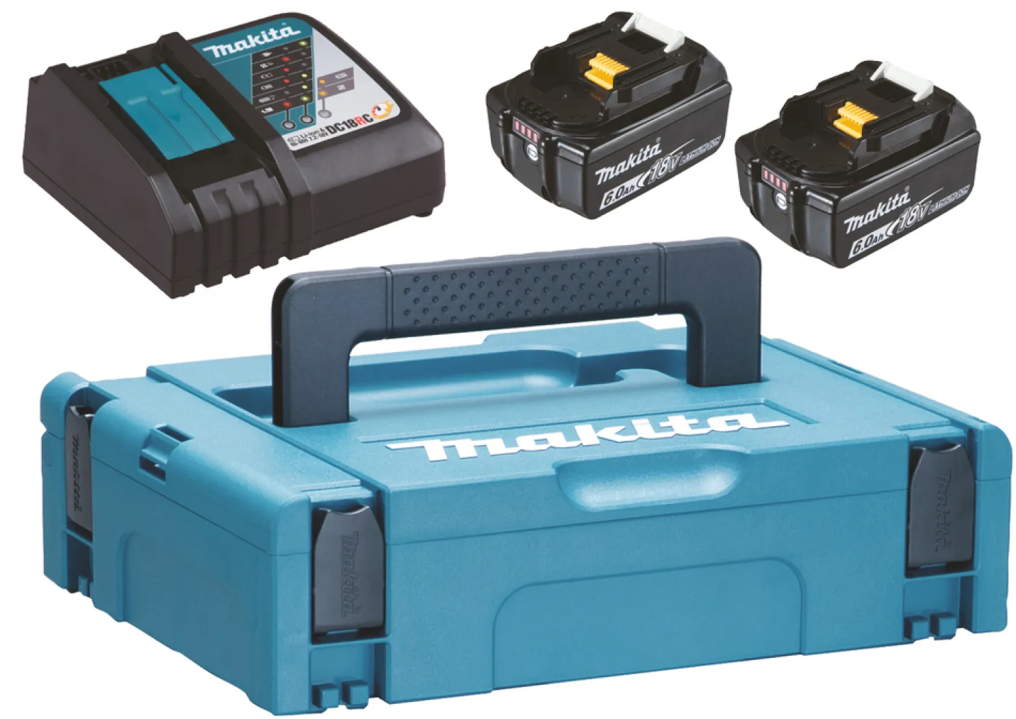 Akkupaketti Makita LXT 18V PowerPack 2x6,0 Ah ja DC18RC + Makpac