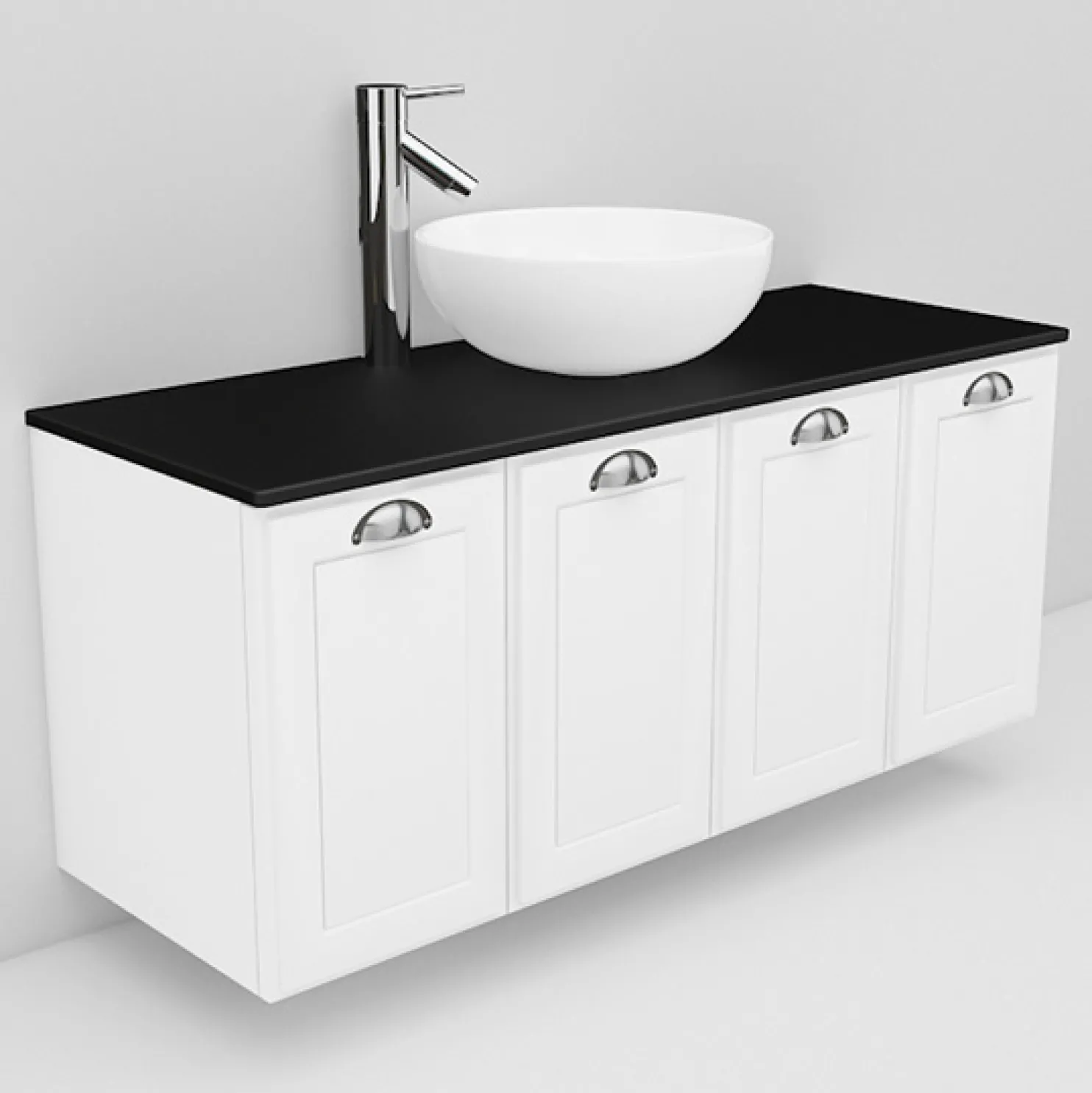 Allaskaappi ja Coast-allas Noro Flexline 128.3 musta taso 1200 mm valkoinen kehysovi