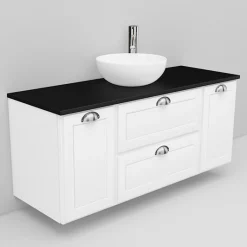 Allaskaappi ja Coast-allas Noro Flexline 160.3 musta taso 1200 mm valkoinen kehysovi