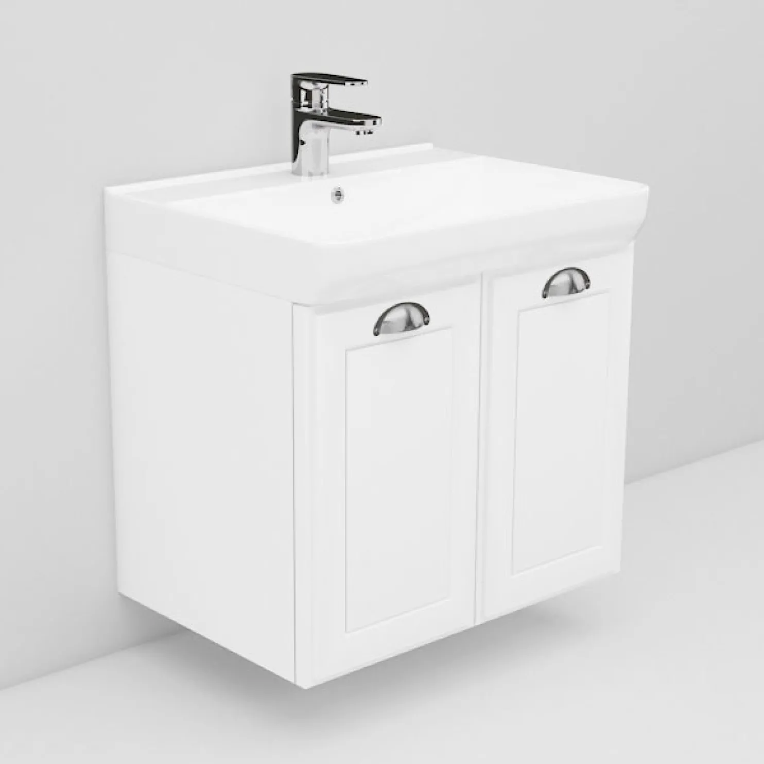 Allaskaappi ja tasoallas Noro Living 1.3 600mm kahdella ovella valkoinen hiottu raami