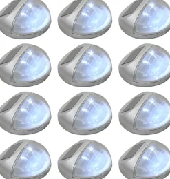 Aurinkoenergia ulkoseinävalaisimet, LED, 12 kpl, pyöreä, hopea