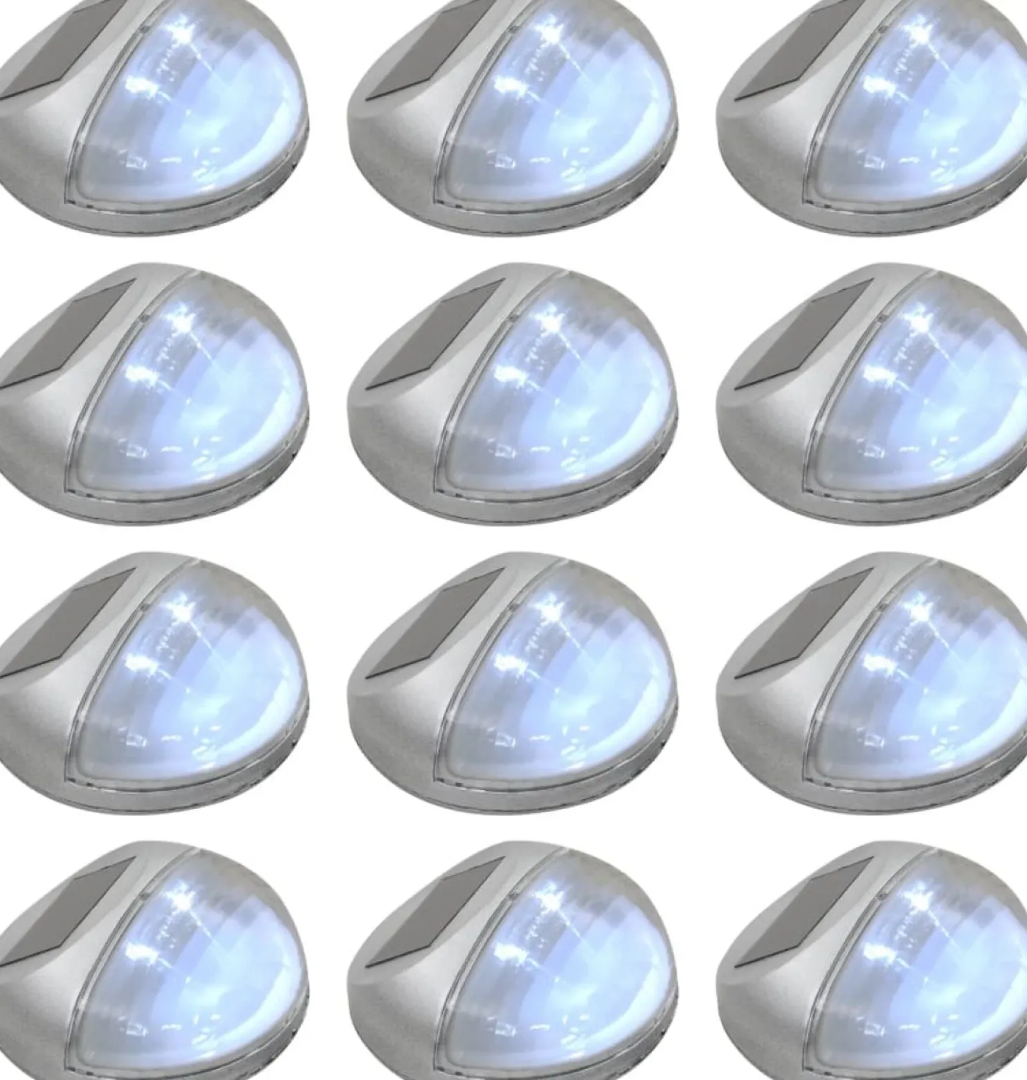 Aurinkoenergia ulkoseinävalaisimet, LED, 12 kpl, pyöreä, hopea