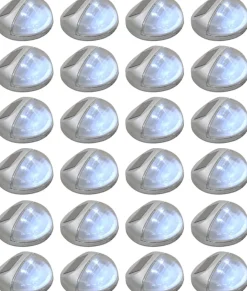 Aurinkoenergia ulkoseinävalaisimet, LED, 24 kpl, pyöreä, hopea