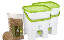Bokashi keittiökompostori BioProffa Organko tuplapakkaus 16 l valkoinen/vihreä