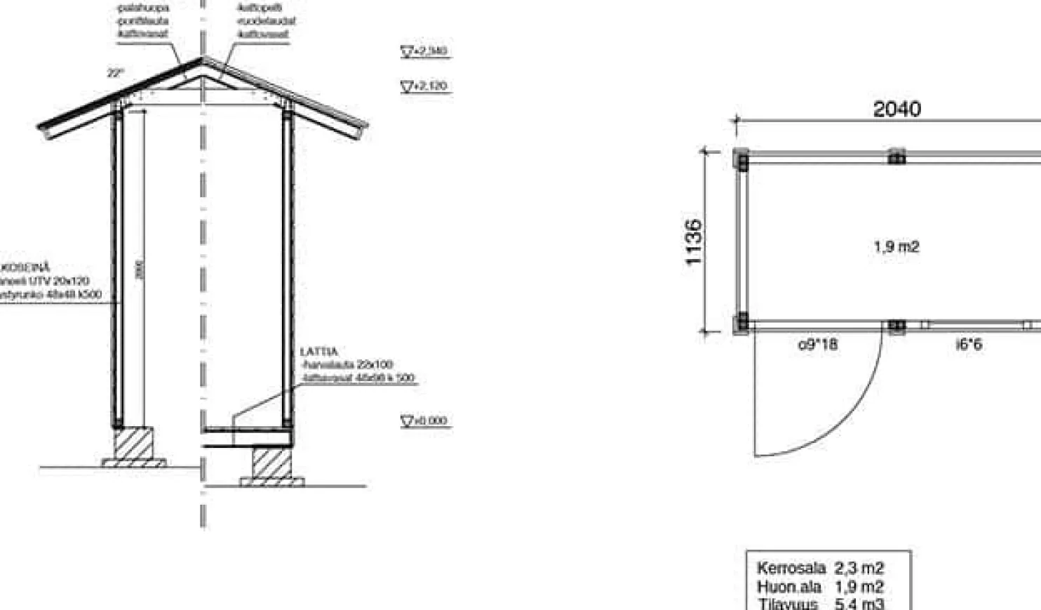 Elementtivarasto Timburg E2 2040x1140 mm 2.33 m² puuvalmis