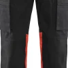 Huomiohousut Blåkläder 1551 Highvis Stretch musta/huomiopunainen