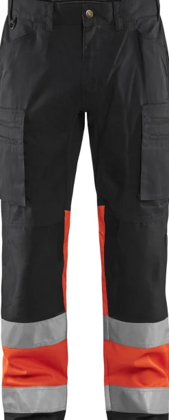 Huomiohousut Blåkläder 1551 Highvis Stretch musta/huomiopunainen