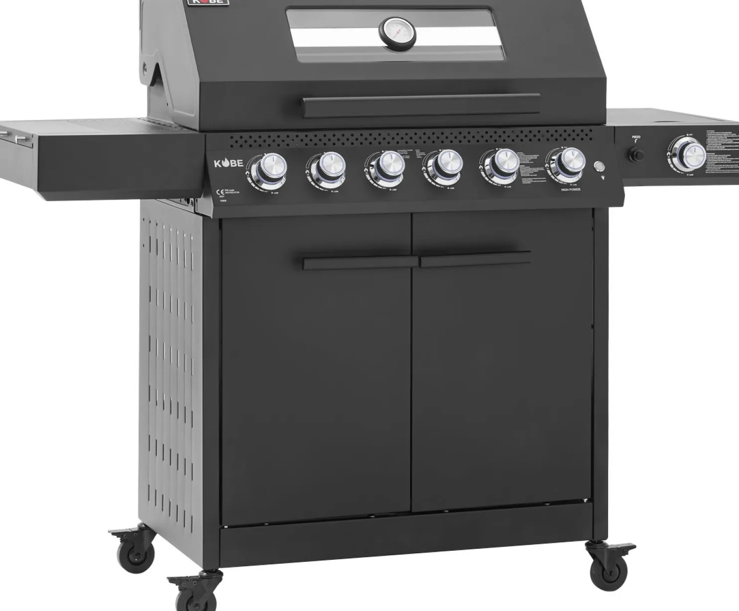 Kaasugrilli Kobe Premium 6+1, 5 poltinta, sivukeitin, Sear-poltin, lasikansi, musta