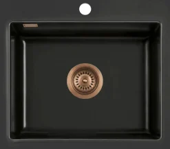 Keittiöallas Lavabo Mera 57, 575x510mm, keramiikka, mattamusta, eri pohjaventtiilin värejä