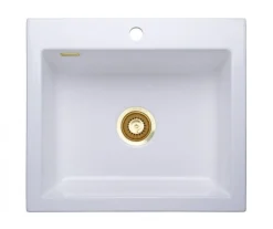 Keittiöallas Lavabo Mera 57, 575x510mm, keramiikka, valkoinen, eri pohjaventtiilin värejä