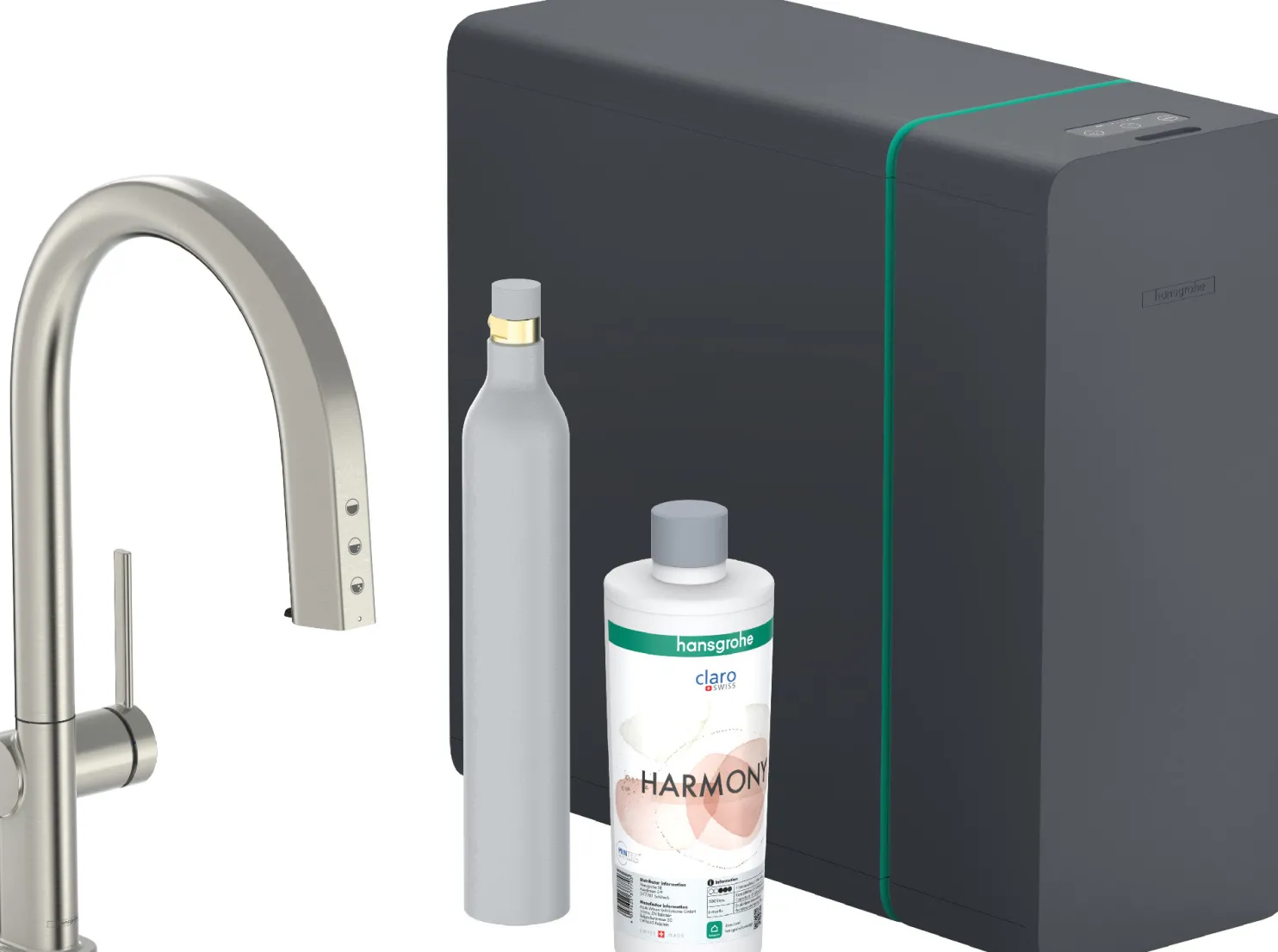 Keittiöhana Hansgrohe Aqittura M91 SodaSystem 210, ulosvedettävä juoksuputki 1jet, sBox, setti, ruostumaton teräs