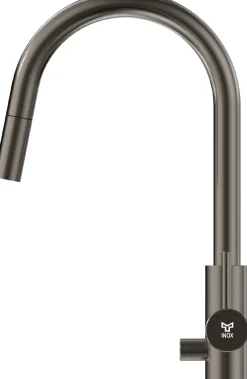 Keittiöhana INOX by Tammiholma Q1, ulosvedettävä juoksuputki ja APK-venttiili, gun metal