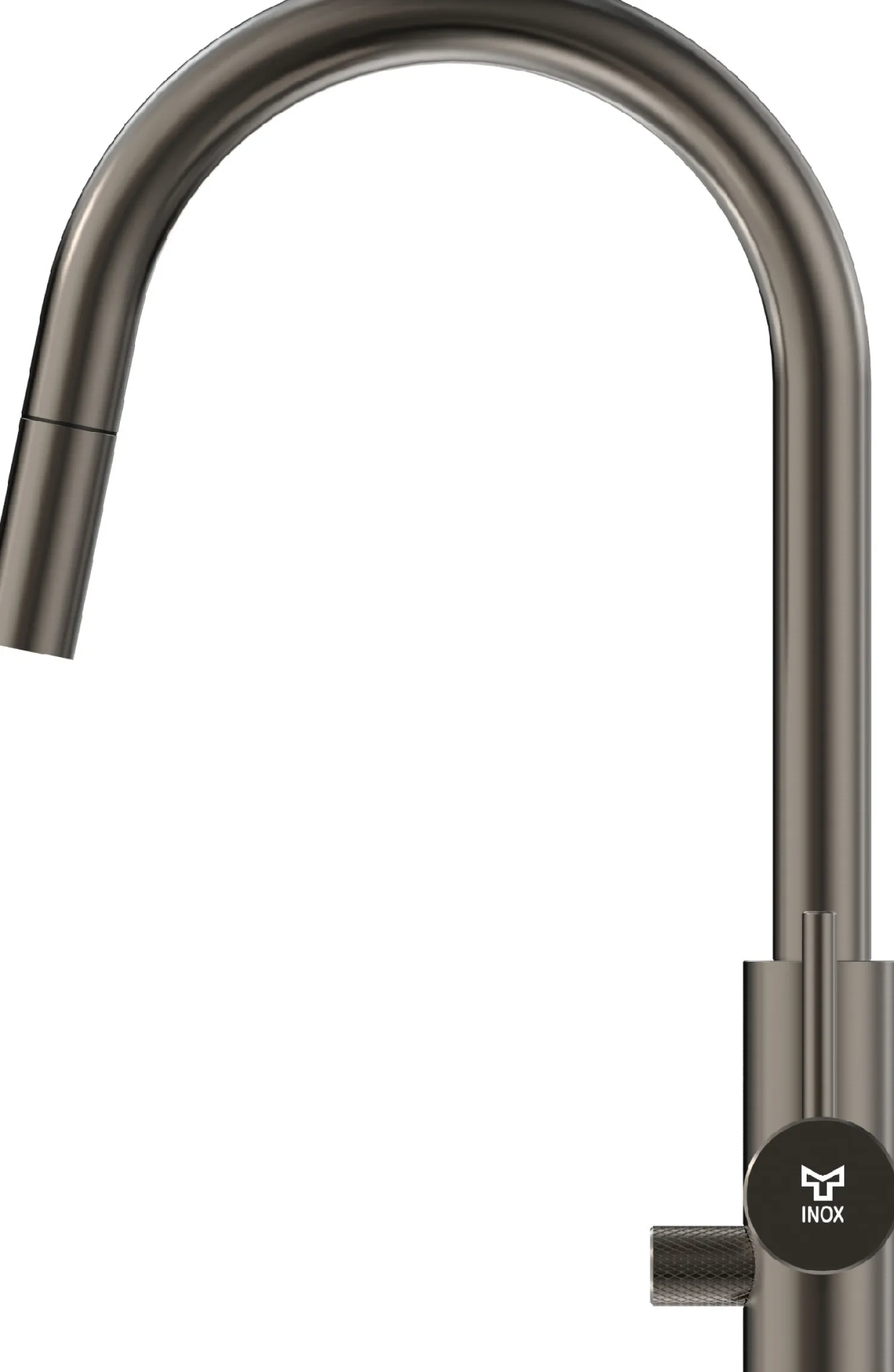 Keittiöhana INOX by Tammiholma Q1, ulosvedettävä juoksuputki ja APK-venttiili, gun metal