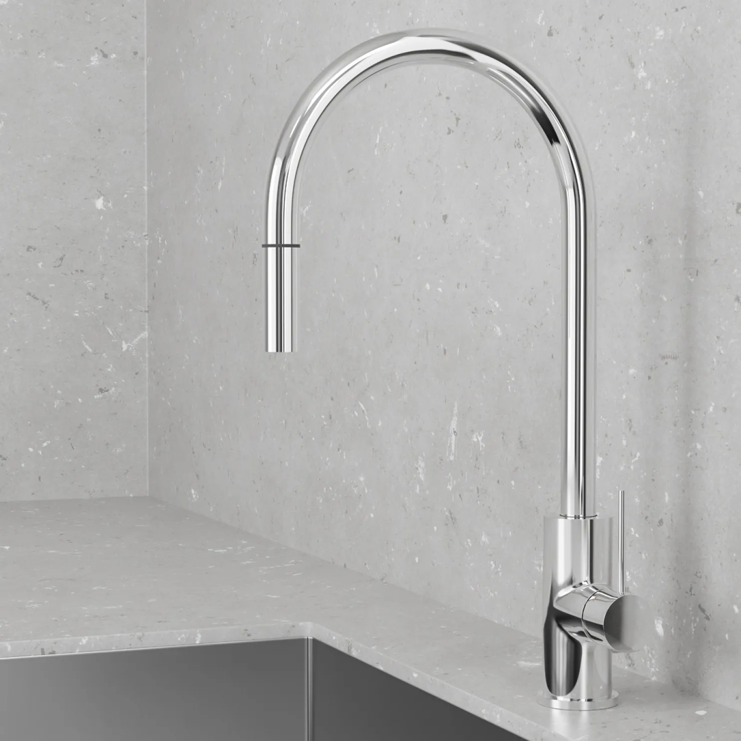 Keittiöhana Scandtap Accent D Classic, APK-liitäntä ja ulosvedettävä juoksuputki, ruostumaton teräs