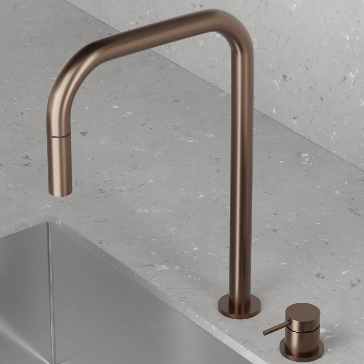 Keittiöhana Scandtap Steel Harmonized K2P Square Amber, ulosvedettävä juoksuputki, kupari