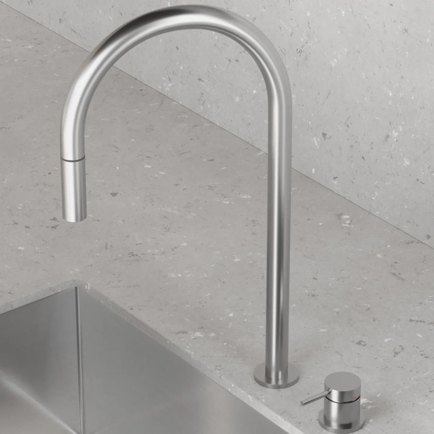 Keittiöhana Scandtap Steel Harmonized K2P Original, ulosvedettävä juoksuputki, ruostumaton teräs