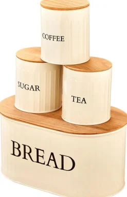 Keittiön säilytyspurkkisetti (4 osaa) Linento Bread, Tea, Coffee & Sugar, eri värejä