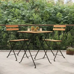 Kokoontaitettava Bistrosarja, tiikki ja teräs, 3 osaa