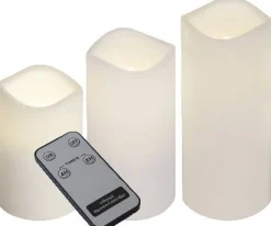 LED-kynttilä + kaukosäädin Star Trading Paul 7,5x7,5x18 cm 3 kpl valkoinen