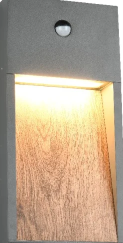 LED-seinävalaisin Trio Salmon, puu/antrasiitti, liiketunnistin