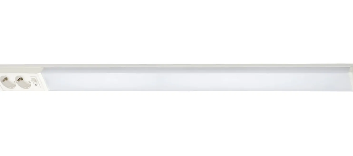 LED-työpistevalaisin Airam Handy 1100, 14W/830/840, 1100x74mm, 2-osainen pistorasia+kytkin, IP21, valkoinen/opaali