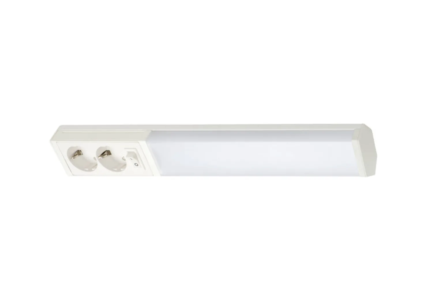 LED-työpistevalaisin Airam Handy 450, 5W/830/840, 450x74mm, 2-osainen pistorasia+kytkin, IP21, valkoinen/opaali
