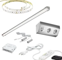 LED-valaisinsetti aamiaiskaappiin Limente ovitunnistin virtalähde pistorasia 2m IP20 24V, eri vaihtoehtoja