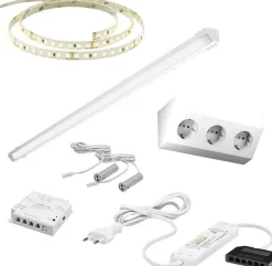 LED-valaisinsetti aamiaiskaappiin Limente ovitunnistin virtalähde pistorasia 2m IP20 24V, eri vaihtoehtoja