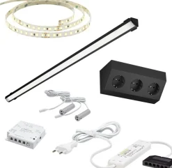 LED-valaisinsetti aamiaiskaappiin Limente ovitunnistin virtalähde pistorasia 2m IP20 24V, eri vaihtoehtoja