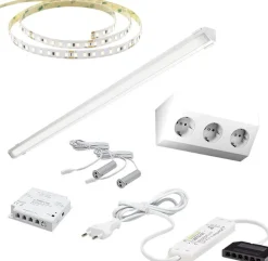 LED-valaisinsetti aamiaiskaappiin Limente ovitunnistin virtalähde pistorasia 2m IP20 24V, eri vaihtoehtoja