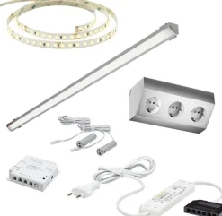 LED-valaisinsetti aamiaiskaappiin Limente ovitunnistin virtalähde pistorasia 2m IP20 24V, eri vaihtoehtoja