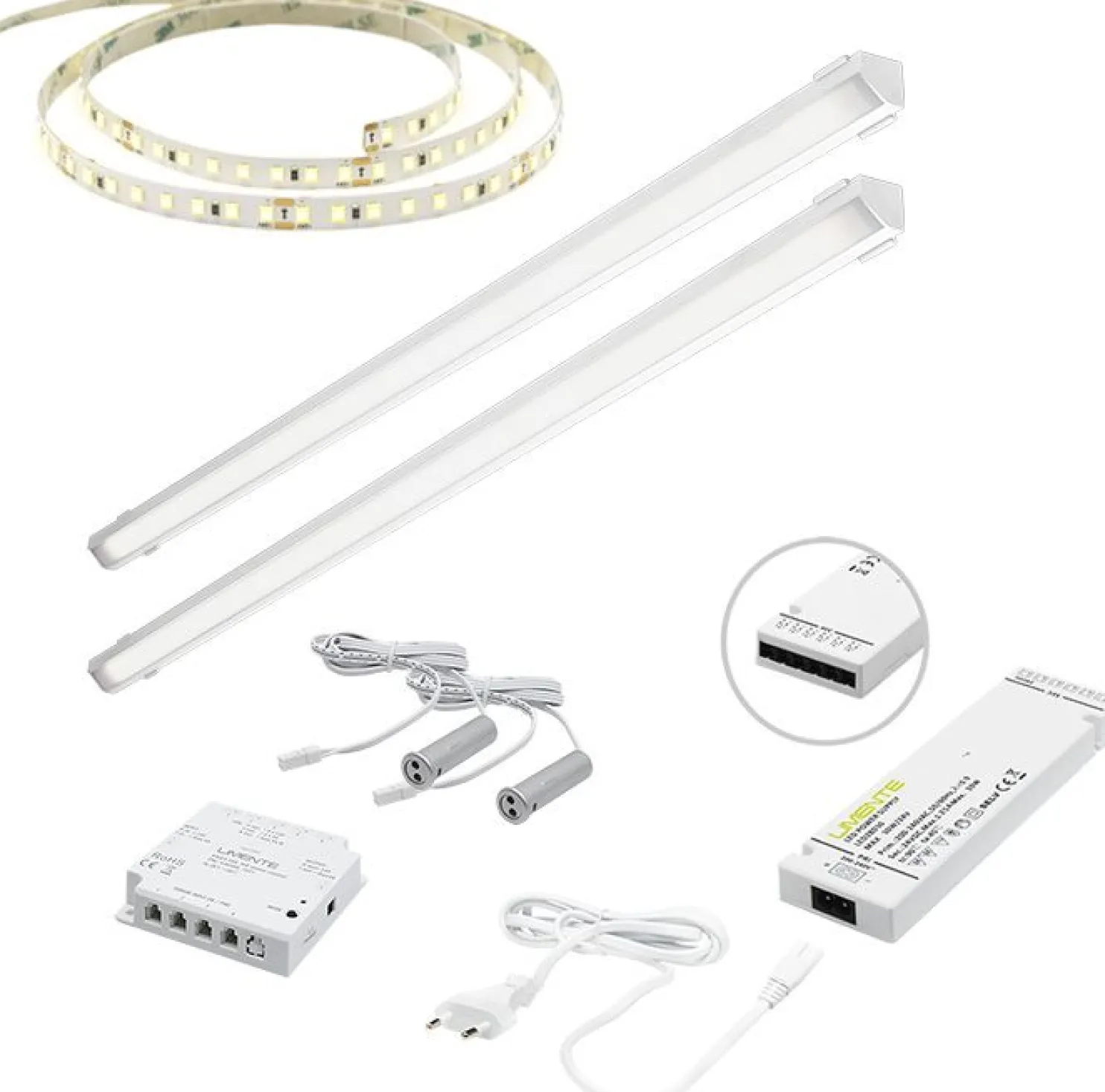 LED-valaisinsetti kaappiin Limente ovitunnistin virtalähde 4m IP20 24V, eri vaihtoehtoja