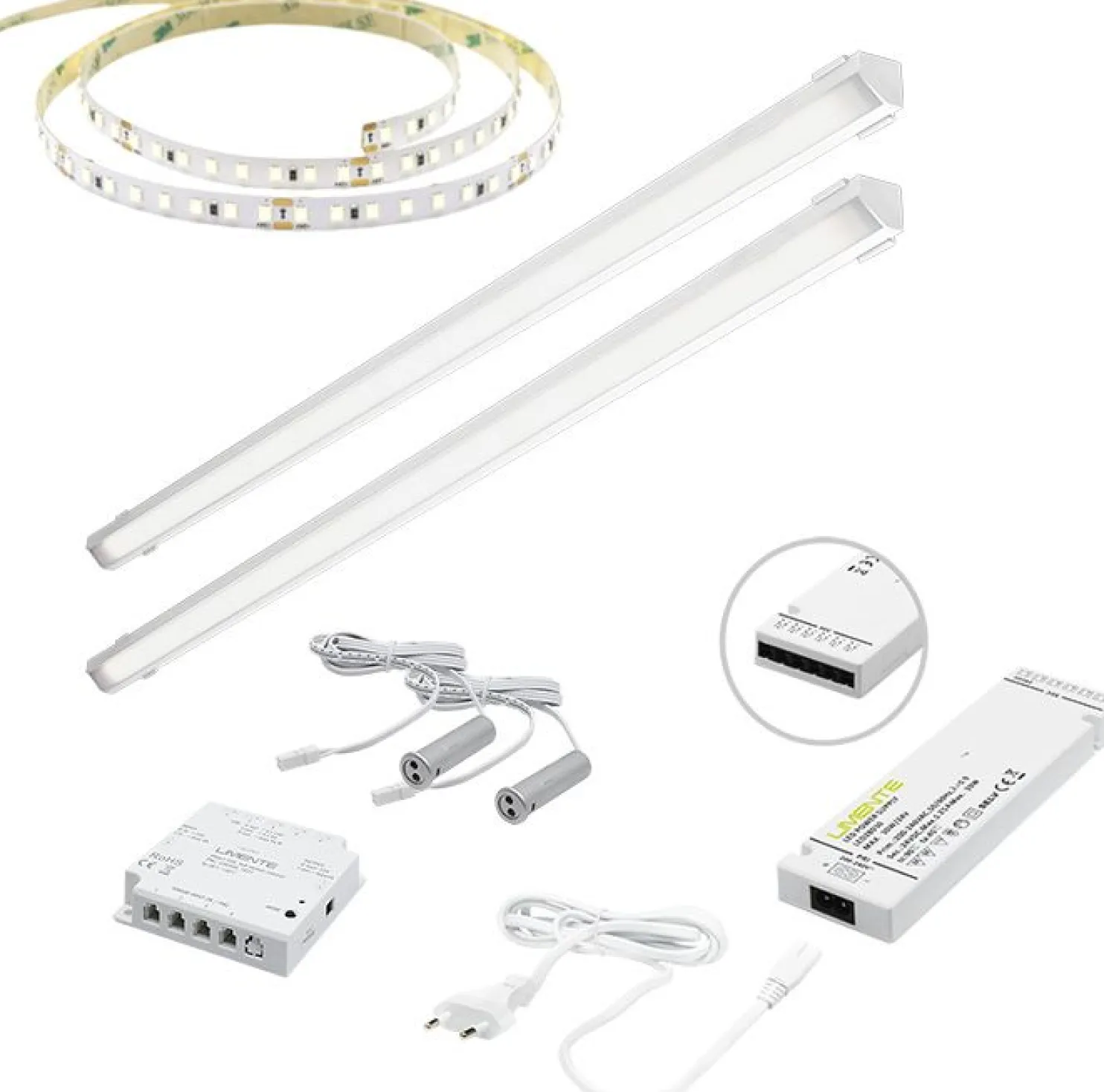 LED-valaisinsetti kaappiin Limente ovitunnistin virtalähde 4m IP20 24V, eri vaihtoehtoja
