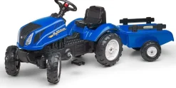Leikkitraktori peräkärryllä Falk New Holland, sininen