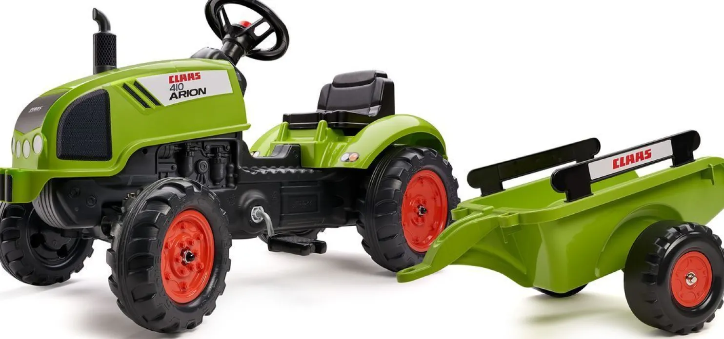 Leikkitraktori peräkärryllä Falk Claas, vihreä