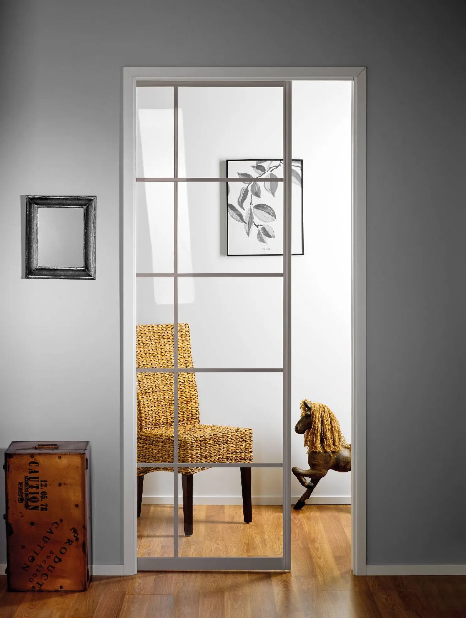 Liukuovi seinän sisään Stella Pocket Door M8 ristikko 825x2040mm alumiini