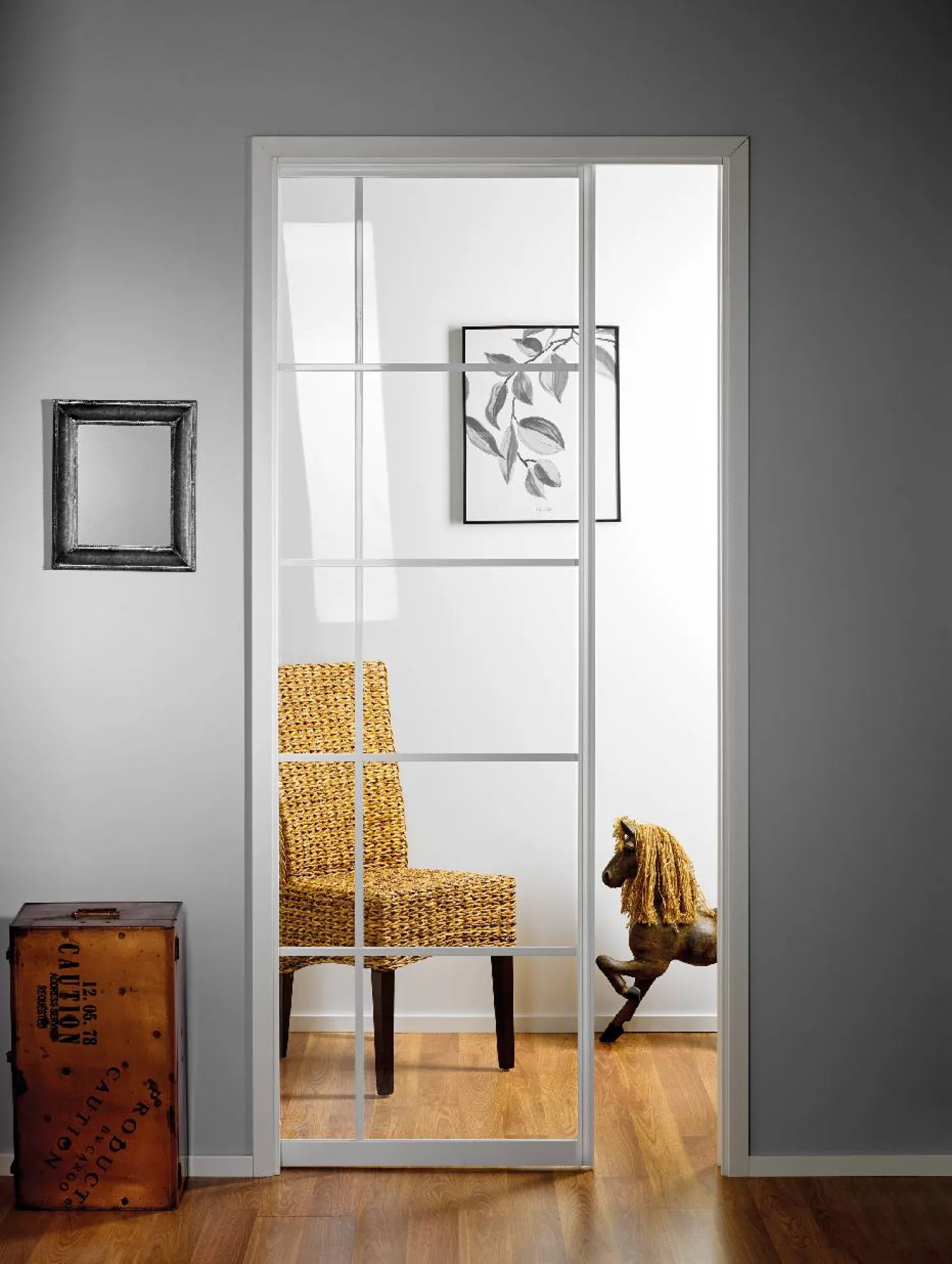 Liukuovi seinän sisään Stella Pocket Door M7 ristikko 725x2040mm valkoinen