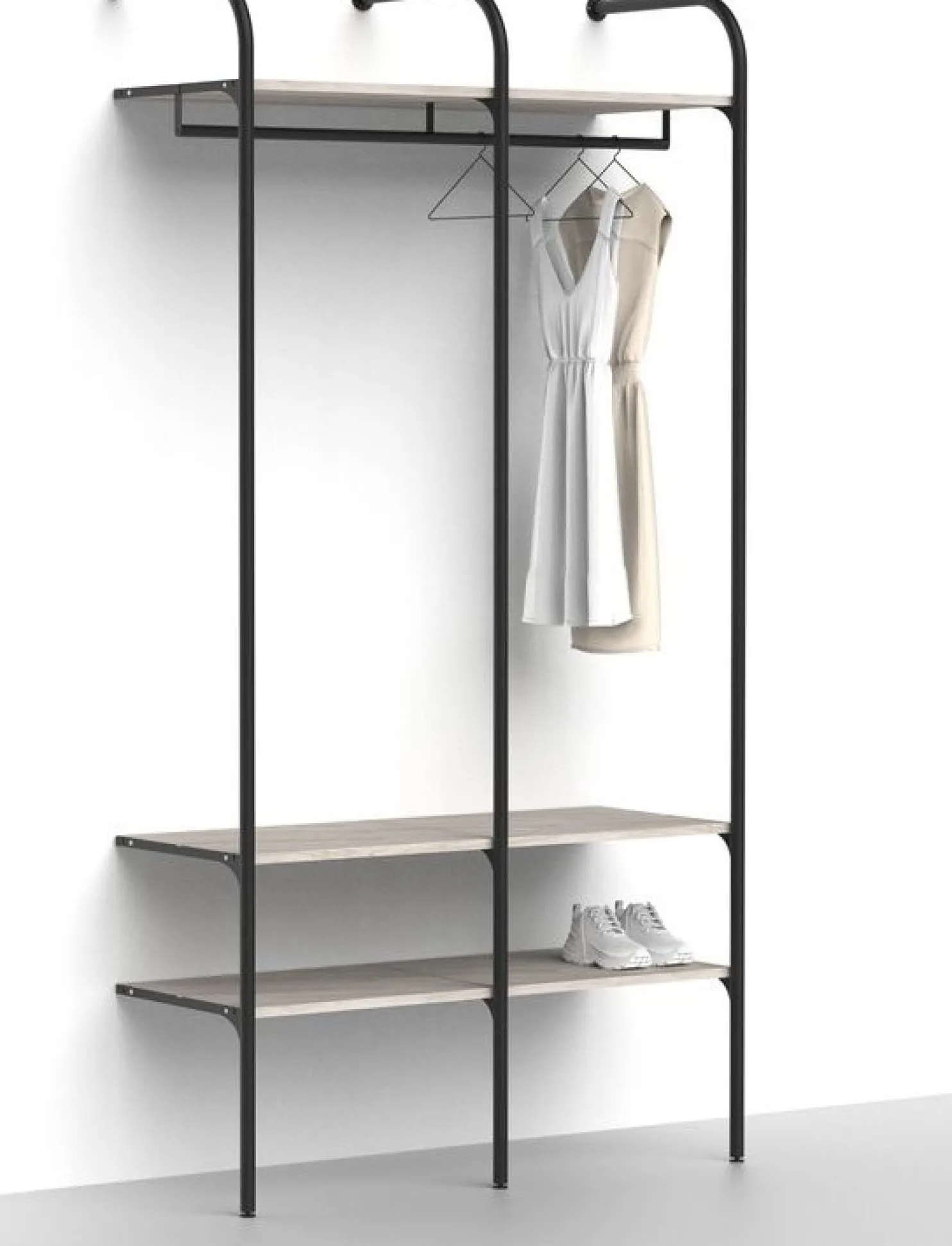 Makuuhuoneen säilytysjärjestelmä Mirror Line Nivo, tangolla ja hyllyillä, leveys 120cm, mittatilaus