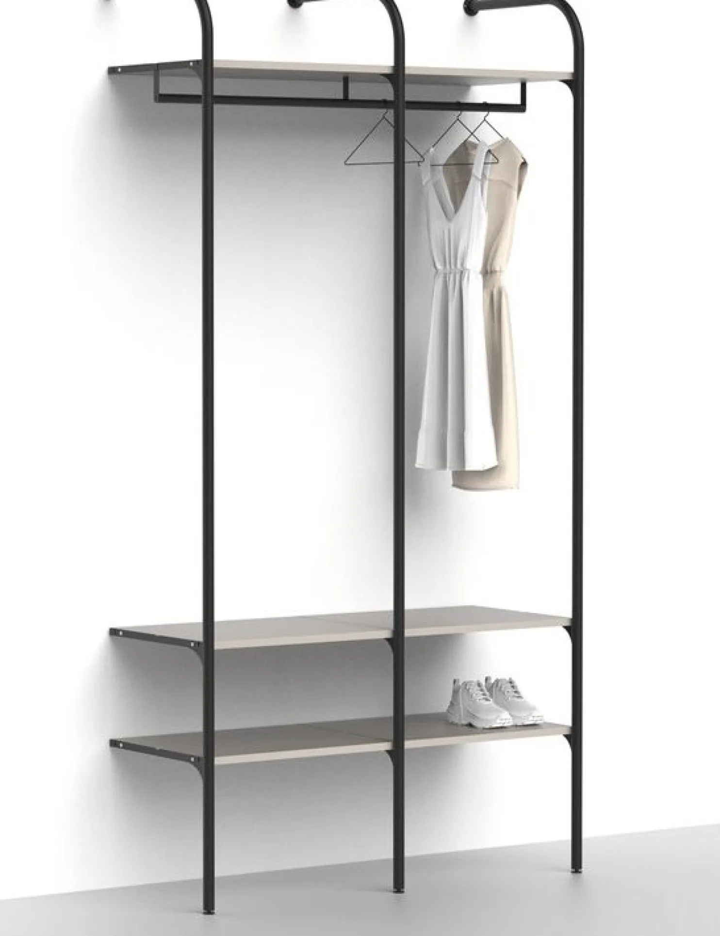 Makuuhuoneen säilytysjärjestelmä Mirror Line Nivo, tangolla ja hyllyillä, leveys 120cm, mittatilaus