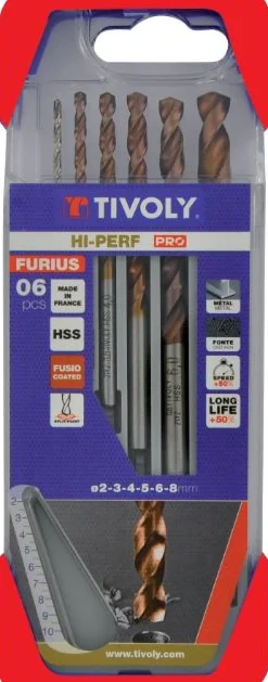 Metalliporanteräsarja Tivoly Furius Fusio HSS, 2–8mm, 6 kpl