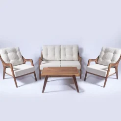 Oleskeluryhmä Linento Garden Walnut, 4-istuttava, kerma