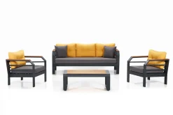 Oleskeluryhmä Linento Garden Assento 3-istuttava sohva + 2 nojatuolia + sohvapöytä keltainen/harmaa