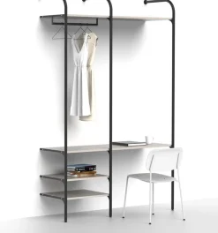 Olohuoneen säilytysjärjestelmä Mirror Line Nivo, työpisteellä, hyllyillä ja tangolla, leveys 150cm, mittatilaus