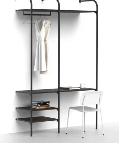 Olohuoneen säilytysjärjestelmä Mirror Line Nivo, työpisteellä, hyllyillä ja tangolla, leveys 150cm, mittatilaus