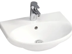 Pesuallas Gustavsberg Nautic, 50 cm, pultti/kannatinkiinnitys, hananreikä keskellä, ylivuotoaukolla, CeramicPlus