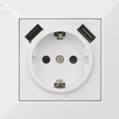 Pistorasia USB-laturilla Malmbergs Delta, 1-osainen, 2 x USB, valkoinen