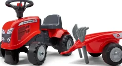 Potkuauto Falk Ride-on traktori Baby Massey Ferguson, peräkärryllä, haravalla ja lapiolla