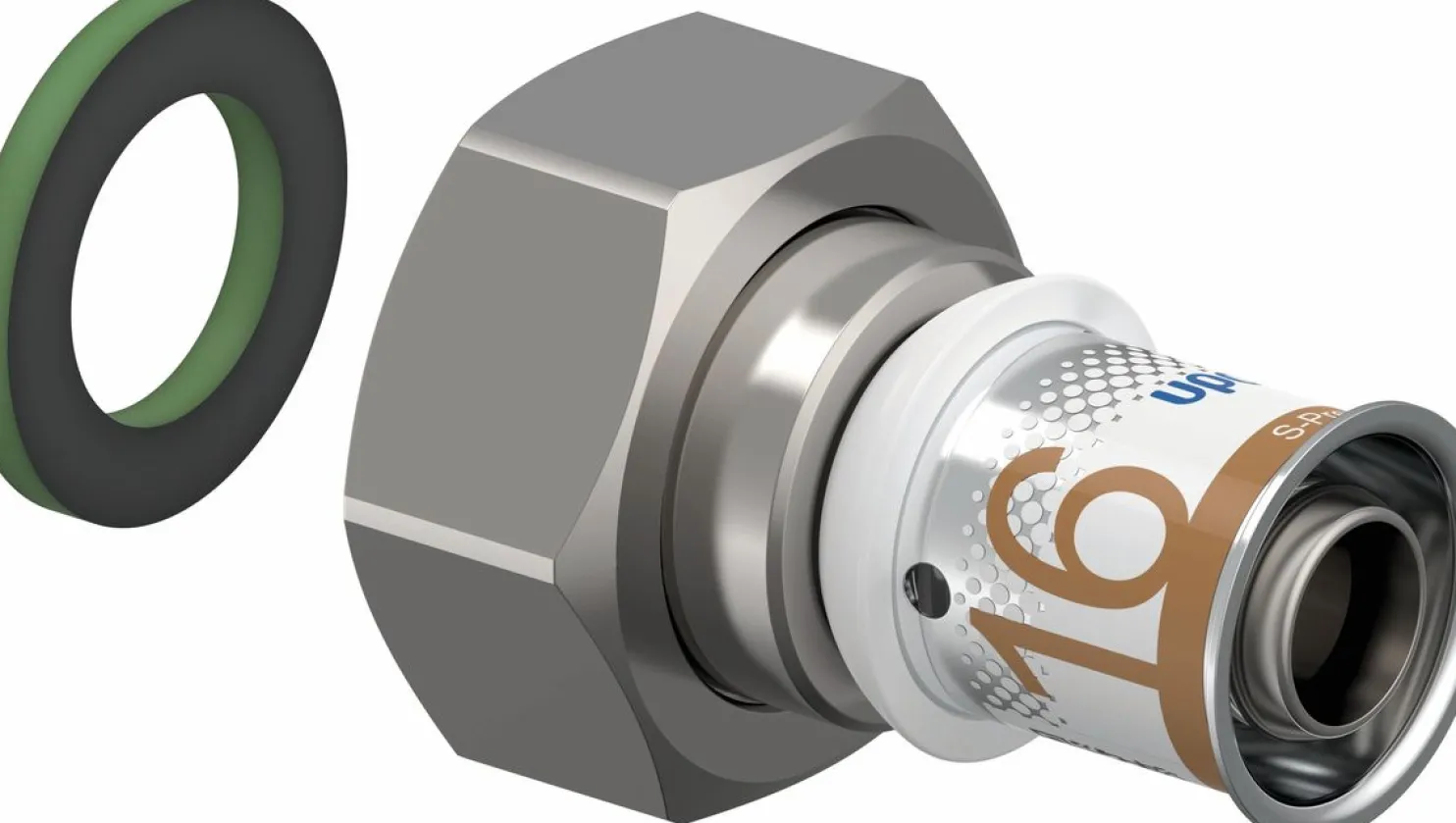 Puristusliitin Uponor S-Press Plus 16-G3/4"SN pyörivällä mutterilla