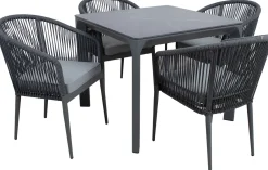 Puutarhakalustesetti Home4You CARVES köysipunostuoleilla, 4 tuolia, harmaa
