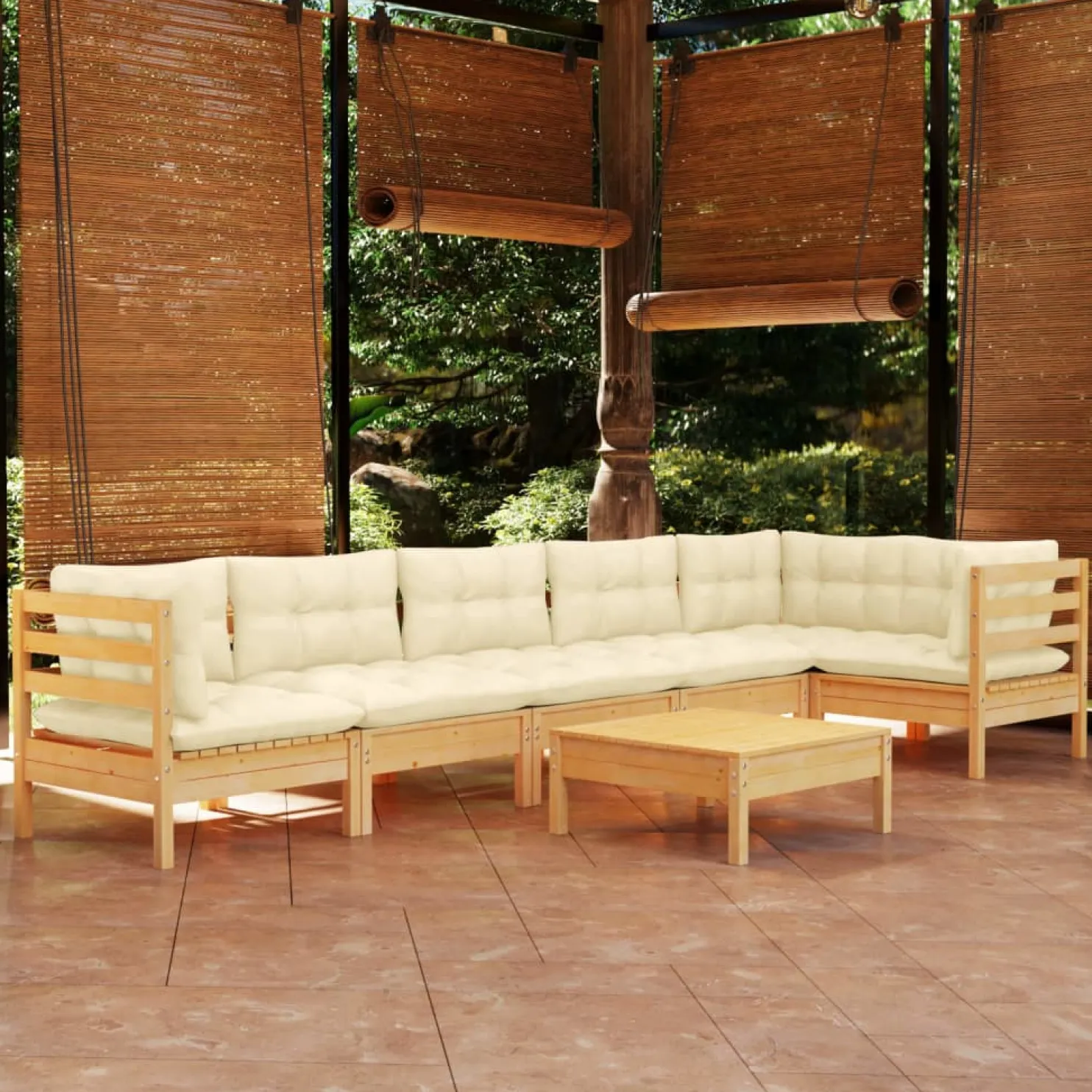 Puutarhasohvasarja, pöydällä, tyynyt, 7-osainen, mänty, eri värejä